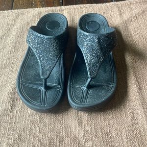 Black platform glitter sandals